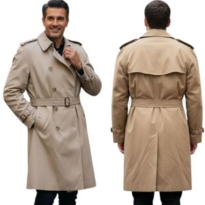 HARROD'S Men's Khaki Trench Coat - 46R